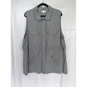 Maurices Green Zip Front Utility Vest Plus Sz 2 Drawstring‎ Waist Outdoor Hiking